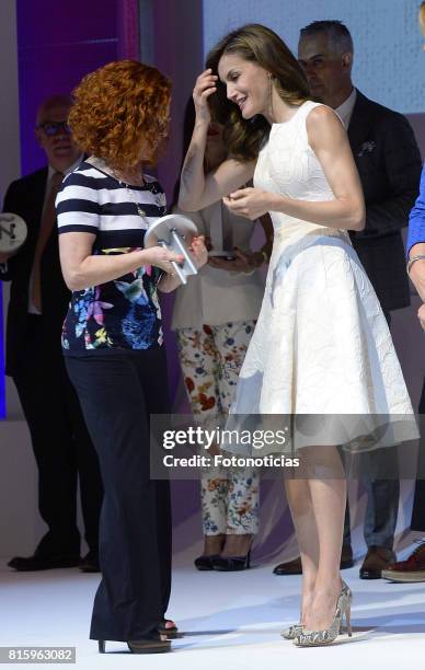 Queen Letizia of Spain attends the 2017 National Fashion Awards at the Museo del Traje on July 17, 2017 in Madrid, Spain.