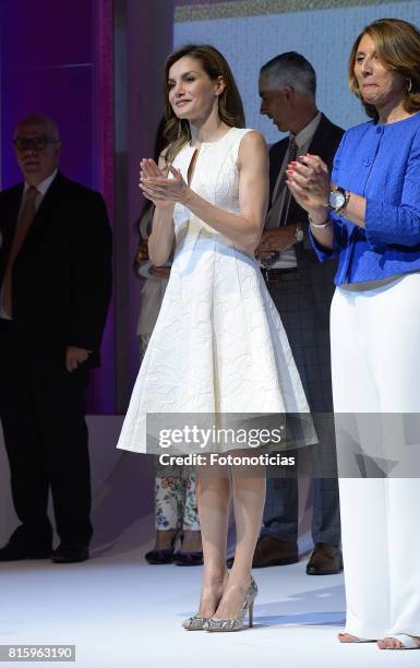 Queen Letizia of Spain attends the 2017 National Fashion Awards at the Museo del Traje on July 17, 2017 in Madrid, Spain.