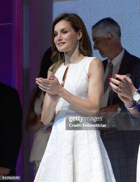 Queen Letizia of Spain attends the 2017 National Fashion Awards at the Museo del Traje on July 17, 2017 in Madrid, Spain.