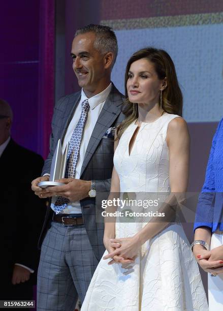 Queen Letizia of Spain attends the 2017 National Fashion Awards at the Museo del Traje on July 17, 2017 in Madrid, Spain.