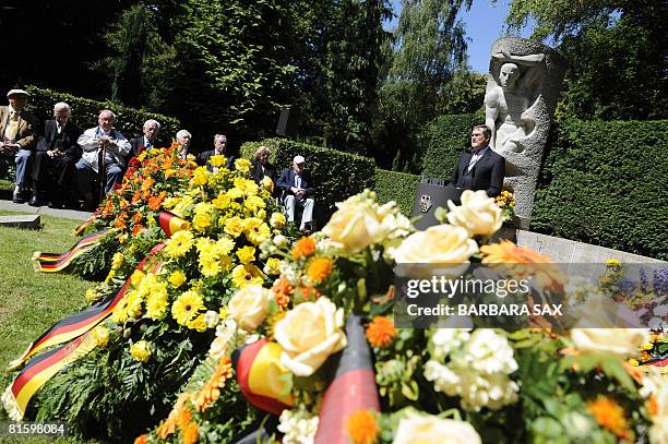 German Defence Minister Franz Josef Jung gives a speech before laying a wreath for the victims of the 1953 uprising in East Germany to mark the...