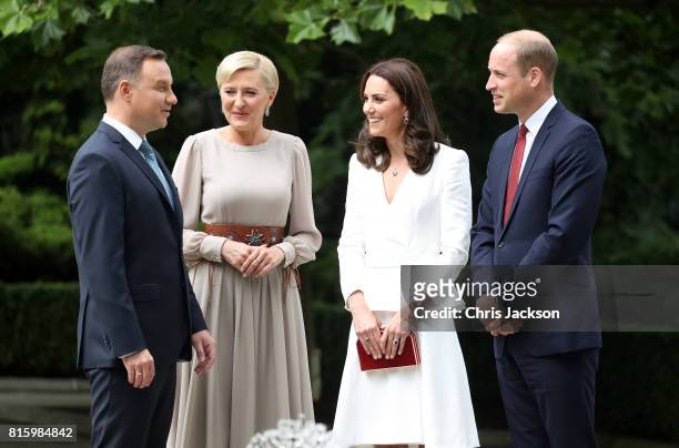 President Andrzej Duda and the First Lady Agata Kornhauser-Duda greet Catherine, Duchess of Cambridge and Prince William, Duke of Cambridge at the...