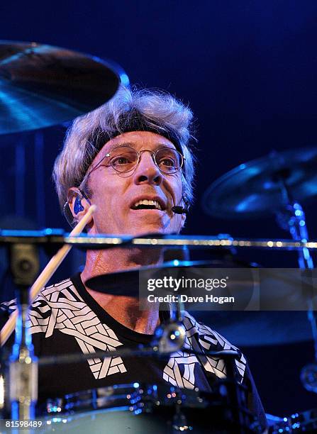Stewart Copeland of the Police performs on the Main Stage during Day 3 of the Isle Of Wight Festival 2008 on June 15, 2008 in Newport , England.