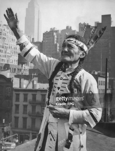 John Carl Fast Deer Hill of the Mohawk nation, in New York City, 17th October 1935. Fast Deer Hill claims to be 105 years old and gives the following...
