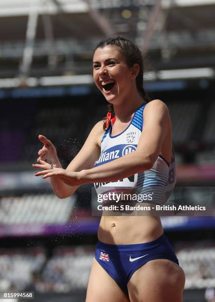 Olivia Breen of Great Britain celebrates after her victory in the Women's Long Jump T38 Final during Day Four of the IPC World ParaAthletics...