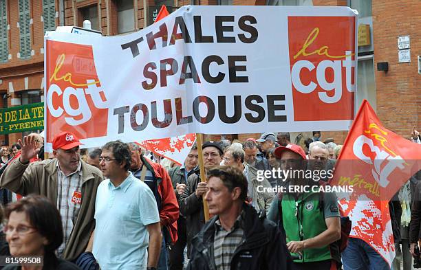 People demonstrate as part of a nationwide strike called by the two biggest unions CGT and CFDT on June 17, 2008 in Toulouse, southwestern France, to...