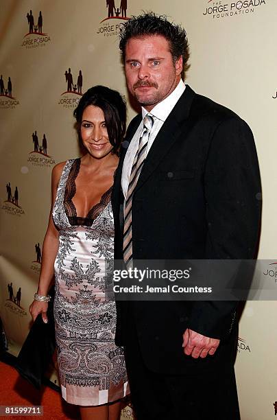 Jason Giambi of the New York Yankees and Kristian Rice Giambi attend the 7th Annual Jorge Posada Foundation Heroes of Hope Gala on June 16, 2008 at...