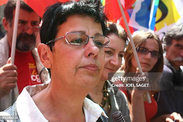 French CGT union number 2 Maryse Dumas attends a demonstration as part of a nationwide strike called by the two biggest unions CGT and CFDT on June...