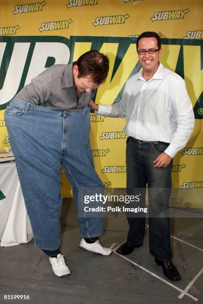 Joel McHale and Jared Fogle during Subway's Tour de Pants L.A. Casting Call at Hollywood and Highland in Hollywood, CA on June 16, 2008.