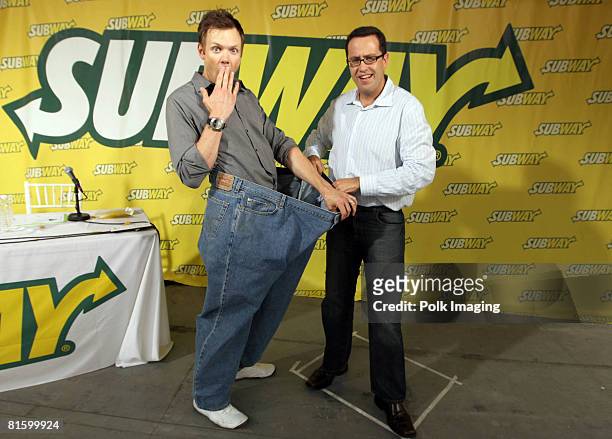 Joel McHale and Jared Fogle during Subway's Tour de Pants L.A. Casting Call at Hollywood and Highland in Hollywood, CA on June 16, 2008.