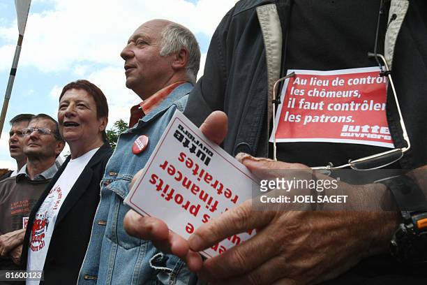 Lutte Ouvriere party spokeswoman Arlette Laguiller attends a demonstration as part of a nationwide strike called by the two biggest unions CGT and...