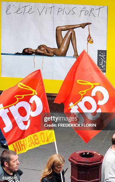 Thousands of people demonstrate as part of a nationwide strike on June 17, 2008 in Strasbourg, eastern France, to show opposition to pension reform...