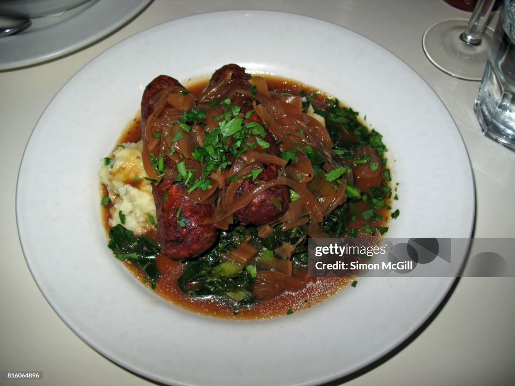 Bangers and Mash with Red Onion Gravy