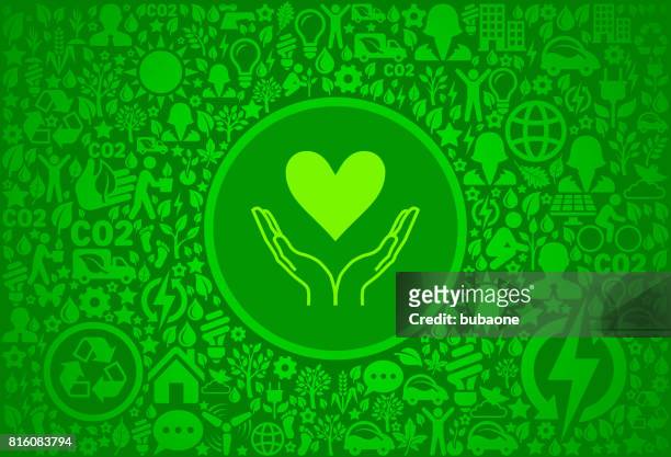 zwei hände halten eine herz umgebung grüne vektor icon muster - hands in the air heart stock-grafiken, -clipart, -cartoons und -symbole