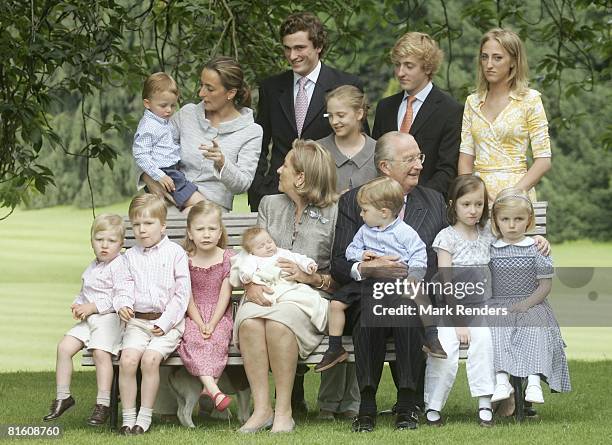 Prince Emmanuel of Belgium, Prince Gabriel of Belgium, Princess Elisabeth of Belgium, Queen Paola of Belgium holding baby Princess Eleonore of...