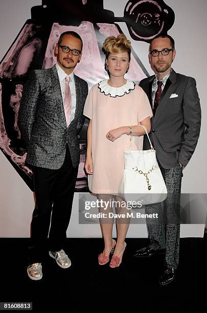 Viktor and Rolf with Roisin Murphy attend the private view of exhibition 'The House of Viktor & Rolf', at The Barbican Gallery on June 17, 2008 in...