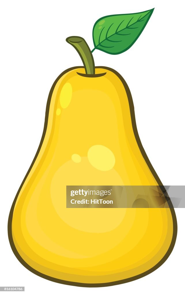 Yellow Pear Fruit With Green Leaf Cartoon Drawing Simple Design High-Res  Vector Graphic - Getty Images
