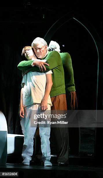 Cast members actors Lorenzo Doryon and Hank Adams perform during the dress rehearsal of The Who's "Tommy" held at the Richardo Montalban Theatre on...