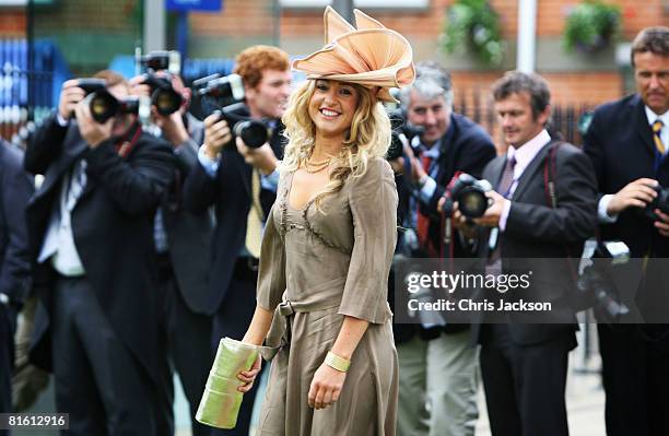 Victoria Du Vin smiles as she has her photograph taken by photographers as she arrives for the Second Day of Royal Ascot on June 18, 2008 in Ascot,...