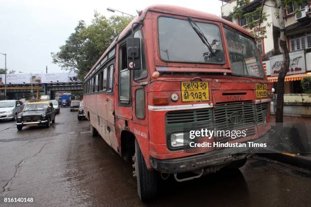 The State Transport bus headed to Panvel that banged into the Esteem car resulting in a pile up that injured two person at Sion flyover on Wednesday...