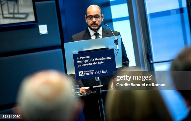 Antoni Rubi Puig delivers a speech during the Rodrigo Uria Meruedano Tribute on July 17, 2017 in Madrid, Spain.