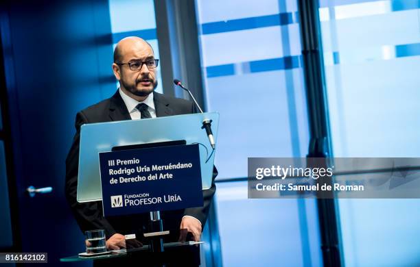 Antoni Rubi Puig delivers a speech during the Rodrigo Uria Meruedano Tribute on July 17, 2017 in Madrid, Spain.