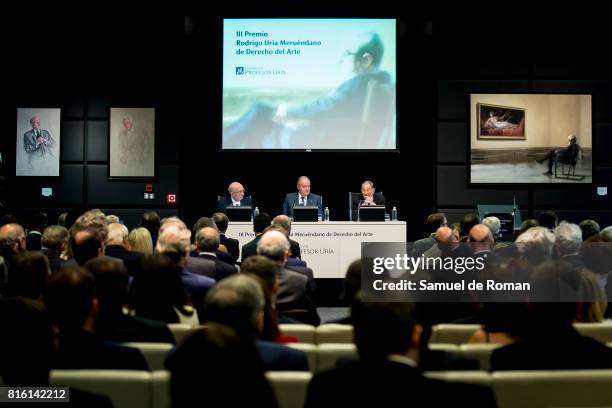 King Juan Carlos, Aurelio Menendez and Javier Solana attends the Rodrigo Uria Meruedano Tribute on July 17, 2017 in Madrid, Spain.