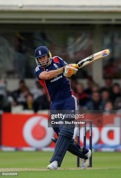 England batsman Kevin Pietersen hits out during the second NatWest One Day International between England and New Zealand at Edgbaston on June 18,...