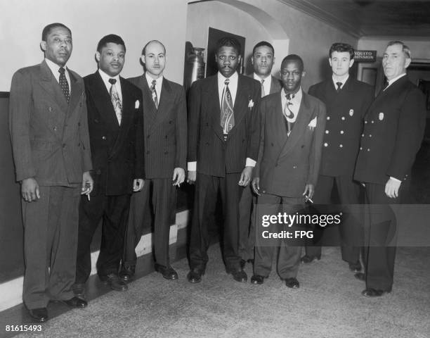 The six men accused of the murder of second-hand shop owner William Horner in January 1948, known collectively as the Trenton Six. From left to...