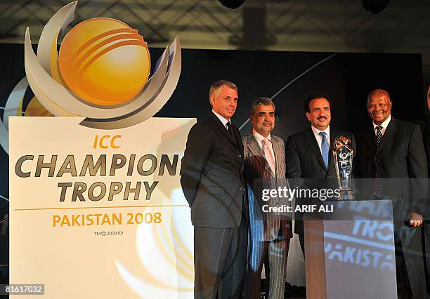 Chairman of Pakistan Cricket Board , Nasim Ashraf , International Cricket Council President Ray Mali , International Cricket Council acting chief...