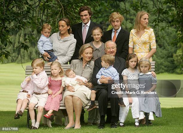 Prince Emmanuel, Prince Gabriel, Princess Elisabeth, Queen Paola with baby Eleonore, King Albert holding Prince Aymeric, Princess Laetitia Maria,...