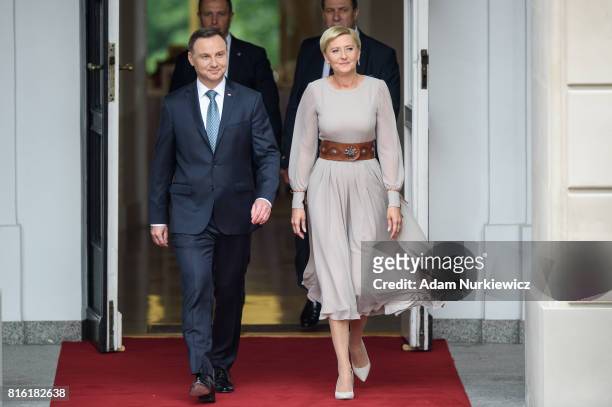 President of Poland Andrzej Duda and the first Lady Agata Kornhauser-Duda during an official visit by the Duke And Duchess Of Cambridge on July 17,...