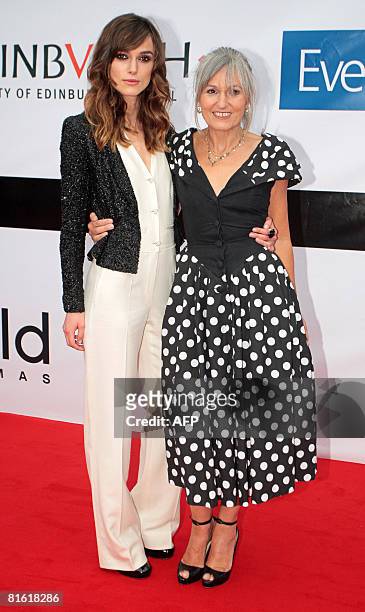 British actress Keira Knightley and her mother Sharman MacDonald pose on the red carpet at Cineworld in Edinburgh, Scotland, prior to the world...