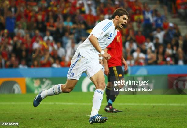 Angelos Charisteas of Greece celebrates scoring the opening goal during the UEFA EURO 2008 Group D match between Greece and Spain at Stadion...