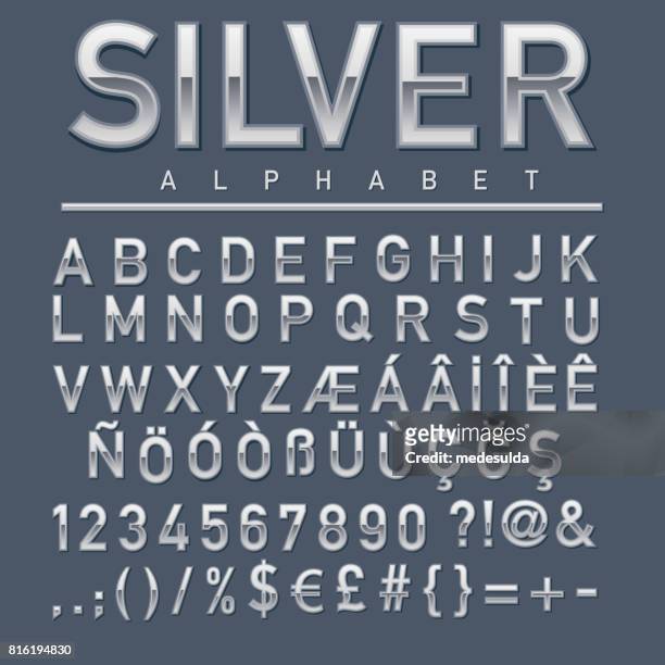 silver alphabet - three dimensional type stock illustrations