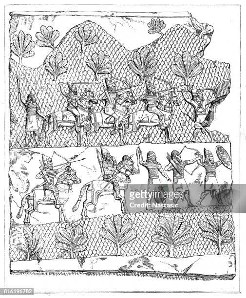 bildbanksillustrationer, clip art samt tecknat material och ikoner med assyriska krigare (c.700 bc), forntida lättnad - sumerian art
