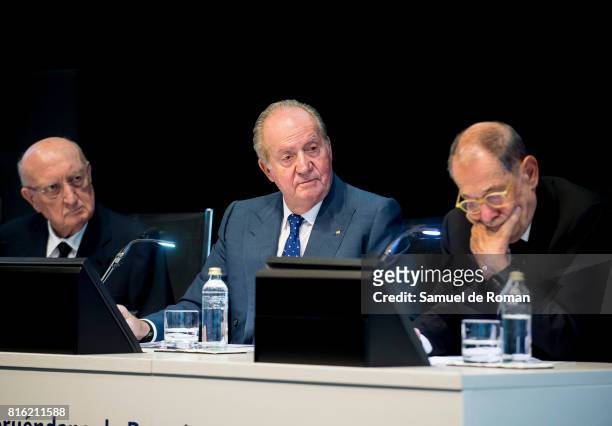 King Juan Carlos, Aurelio Menendez and Javier Solana attend the Rodrigo Uria Meruedano Tribute on July 17, 2017 in Madrid, Spain.