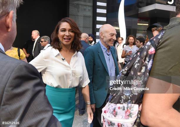 Actors Maya Rudolph and Patrick Stewart of The Emoji Movie Celebrate World Emoji Day On Good Morning America on July 17, 2017 in New York City.