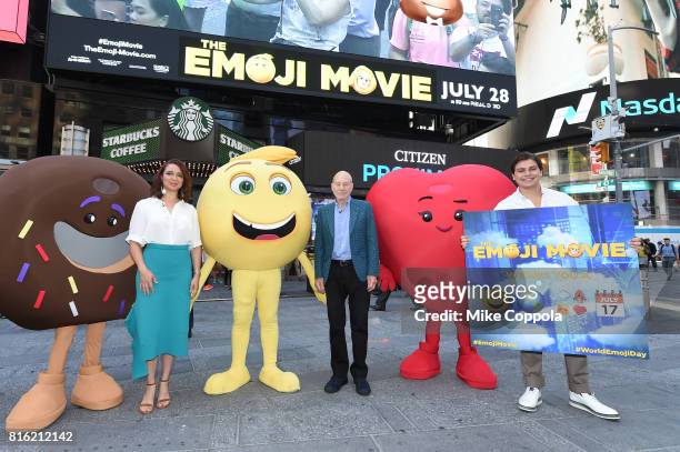 Actors Maya Rudolph, Patrick Stewart and Jake T. Austin of The Emoji Movie Celebrates World Emoji Day On Good Morning America on July 17, 2017 in New...
