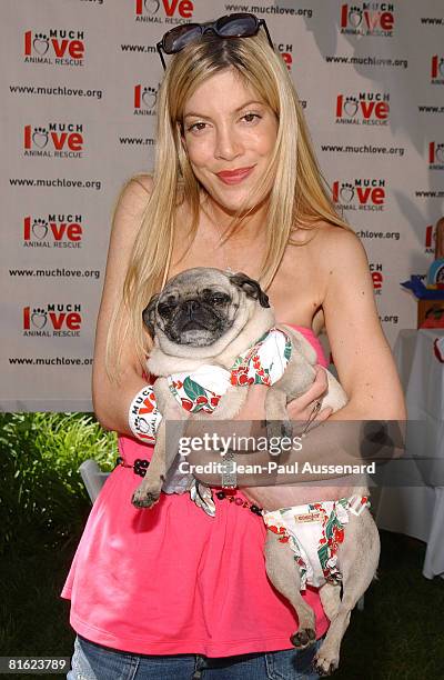 Tori Spelling and her dog at Much Love Animal Rescue