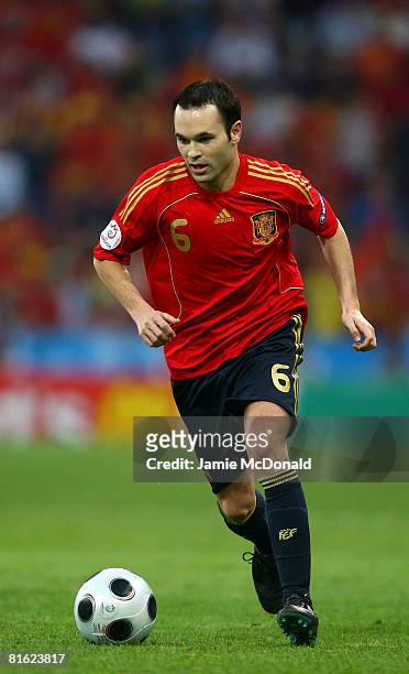 Andres Iniesta of Spain in action during the UEFA EURO 2008 Group D match between Greece and Spain at Stadion Wals-Siezenheim on June 18, 2008 in...