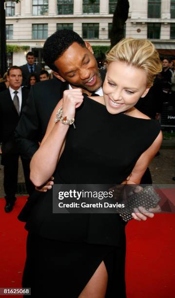Actors Will Smith and Charlize Theron arrive at the premiere of "Hancock" at Leicester Square Vue Cinema June 18, 2008 in London, England.