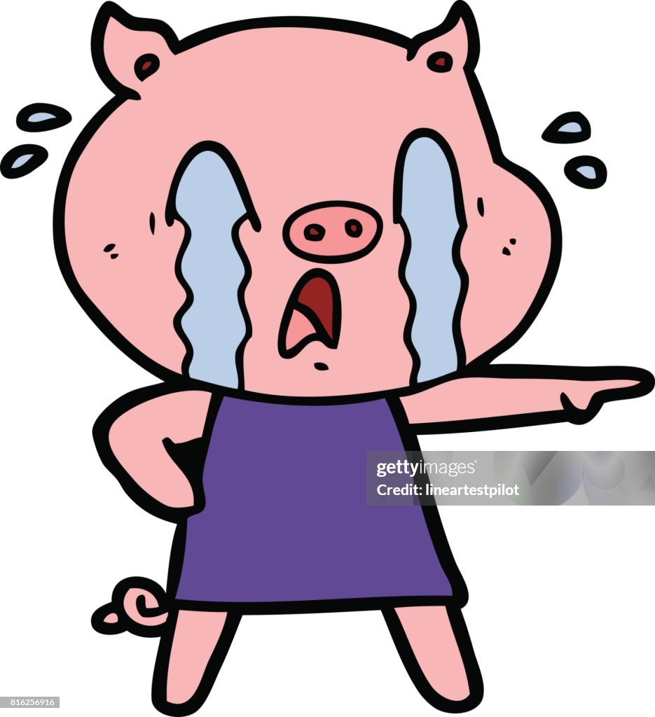 Dibujos Animados De Cerdo Llorando Con Ropa Humana Ilustración de stock -  Getty Images