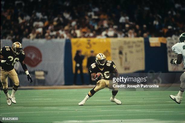 Wide receiver Patrick Newman of the New Orleans Saints runs upfield against the Philadelphia Eagles at the Superdome in the 1992 NFC Wild Card Game...