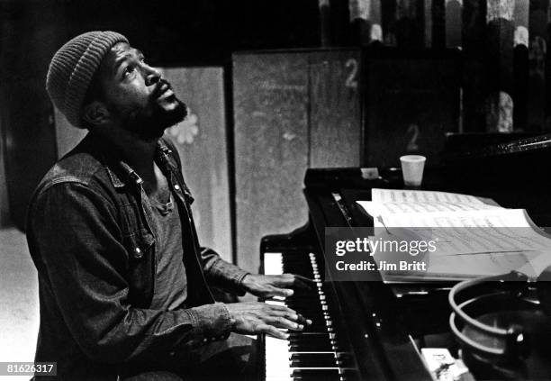 Soul singer and songwriter Marvin Gaye at Golden West Studios in 1973 in Los Angeles, California.