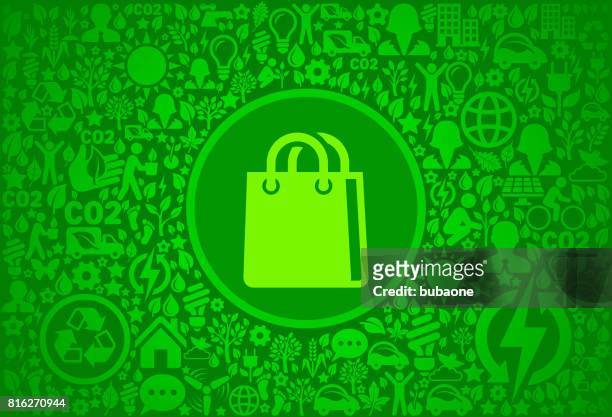 ilustrações, clipart, desenhos animados e ícones de saco de compra ambiente verde vetor ícone padrão - colagem de ícones