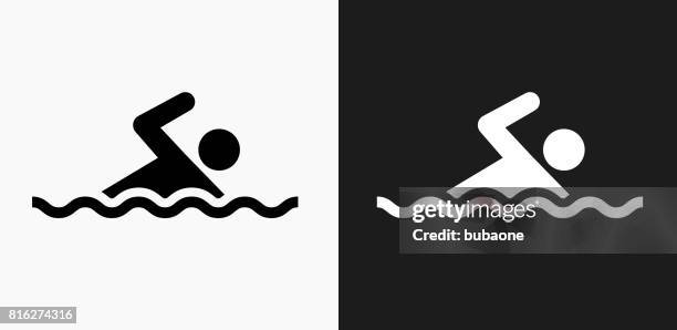 schwimmen-symbol auf schwarz-weiß-vektor-hintergründe - sport set stock-grafiken, -clipart, -cartoons und -symbole