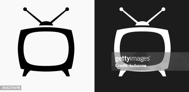 tv box icon on black and white vector backgrounds - multiple monitors stock illustrations