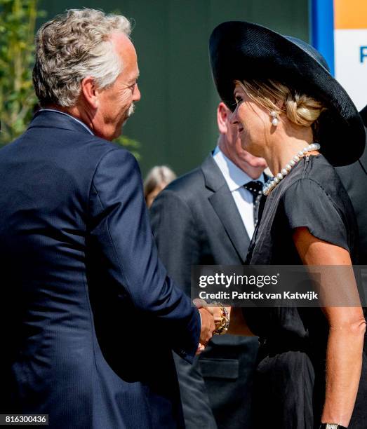 Queen Maxima of The Netherlands attends the MH17 remembrance ceremony and the unveiling of the National MH17 monument on July 17, 2017 in Vijfhuizen,...