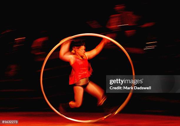 Acrobats perform during the Circus Oz "30th Birthday Bash" at Birrarung Marr on June 19, 2008 in Melbourne, Australia. The Australian contemporary...